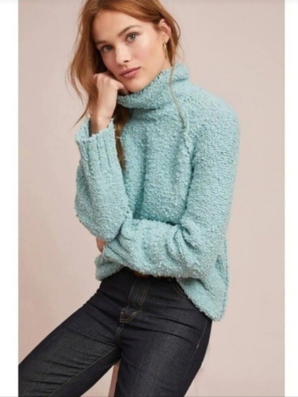 Anthropologie MOTH Juliette Turtleneck Sweater turquoise pastel blue Small